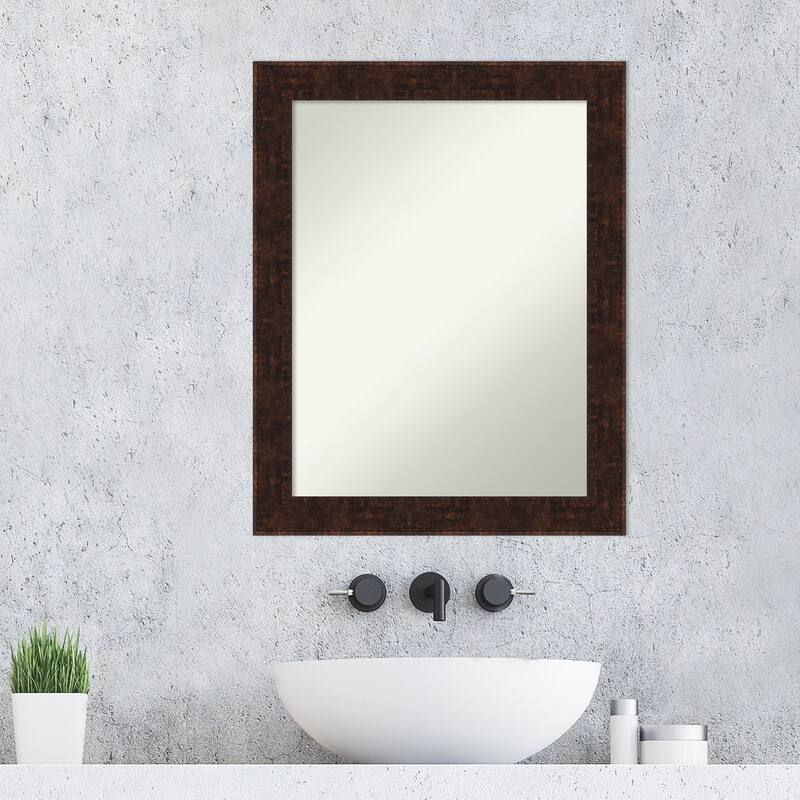 Non-Beveled Bathroom Wall Mirror - William Mottled Bronze Narrow Frame