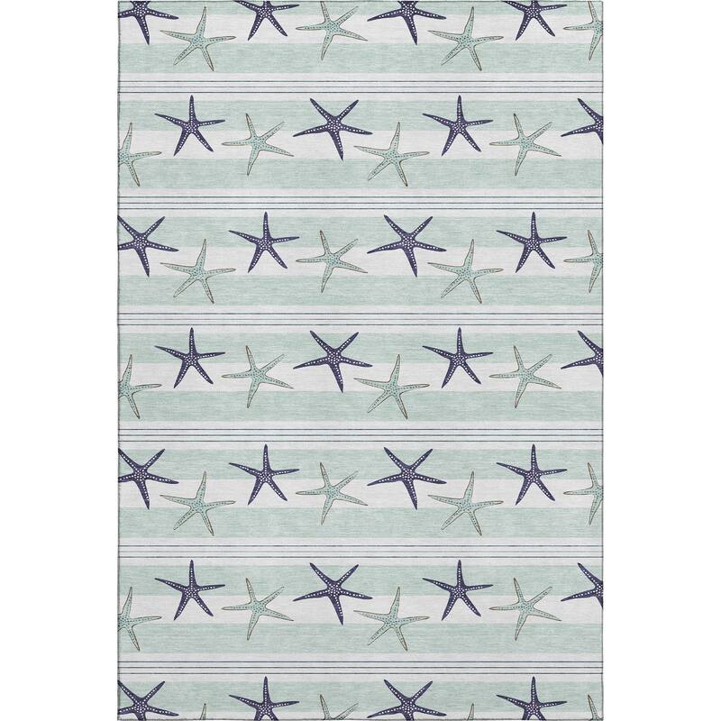 Premium Washable Super Soft Starfish Coastal Stripes Mayfield Rug
