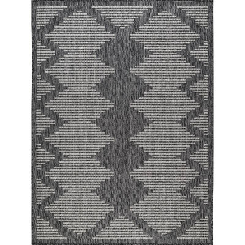 Beverly Rug Dark Grey Geometric Indoor Outdoor Rug, Outside Carpet for Patio, Deck, Porch