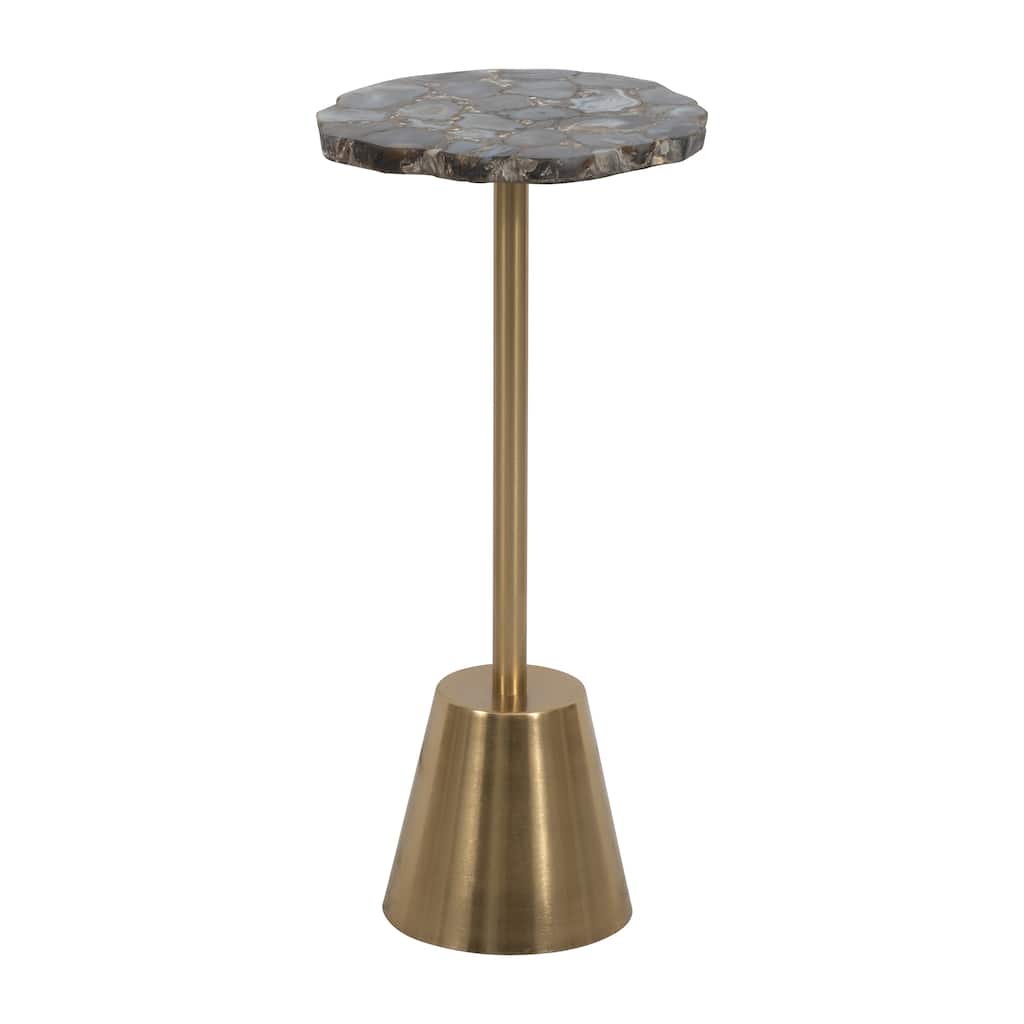 24" Gold Iron Base Rough Edge Agate Top Side Accent Table for Glamorous and Natural Living Room or Bedroom