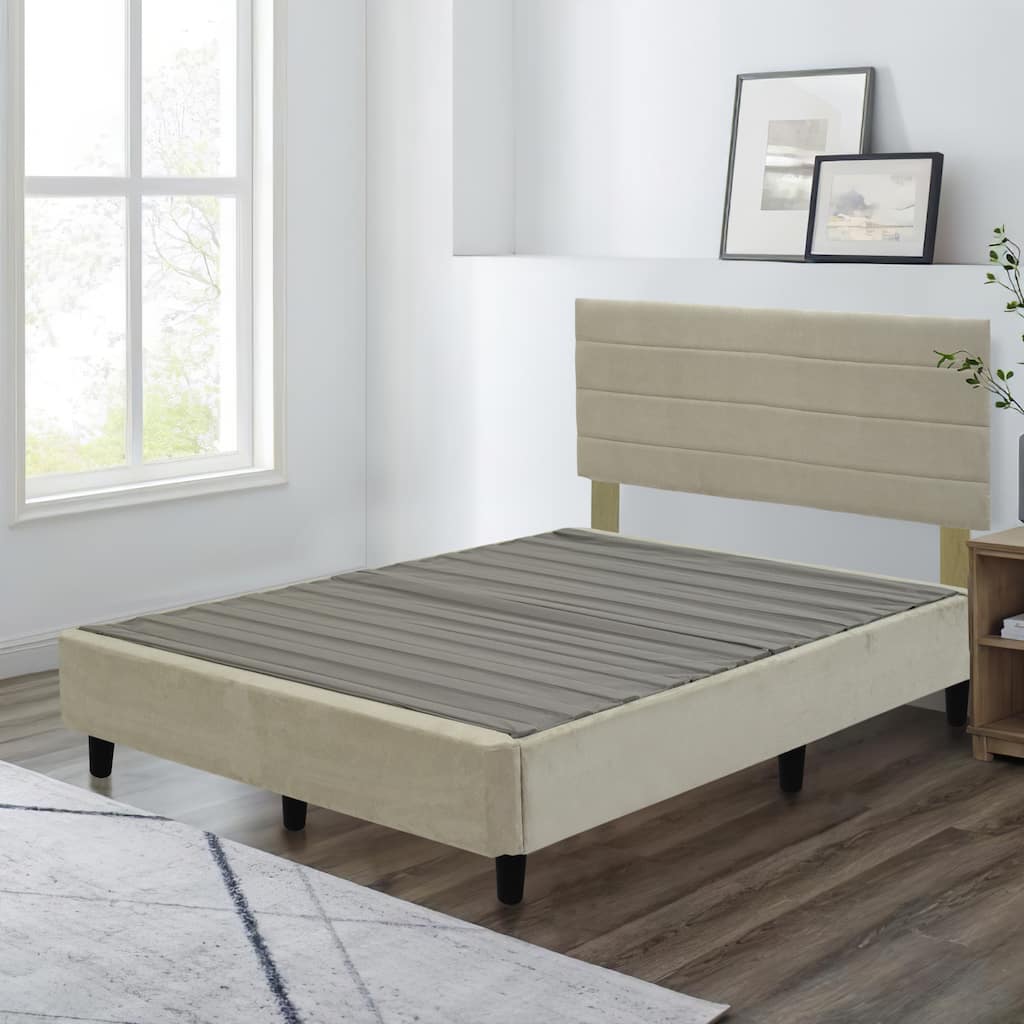 13-Inch Platform Bed For Mattress With Headboard, Eliminate Need for Box Spring and Frame, Beige