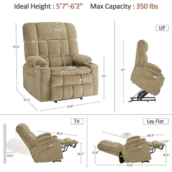 dimension image slide 1 of 5, MCombo Dual Motor Power Lift Recliner Chair with Massage and Heat for Big People, Fabric R7891 (Large-Wide)