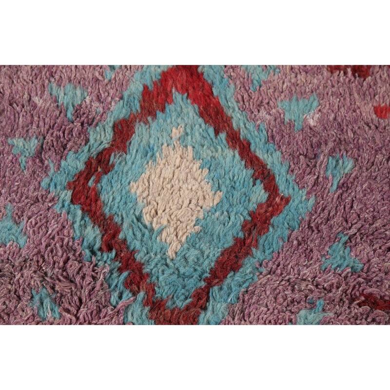 Plush Purple Moroccan Abstract Area Rug Hand-Knotted Wool Carpet - 9'1"x 12'11"