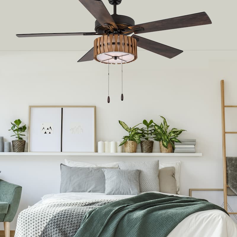 Adan River of Goods Oil Rubbed Bronze Metal and Wood 52-inch 3-Light Ceiling Fan - 52" x 52" x 13.75"/18.75"