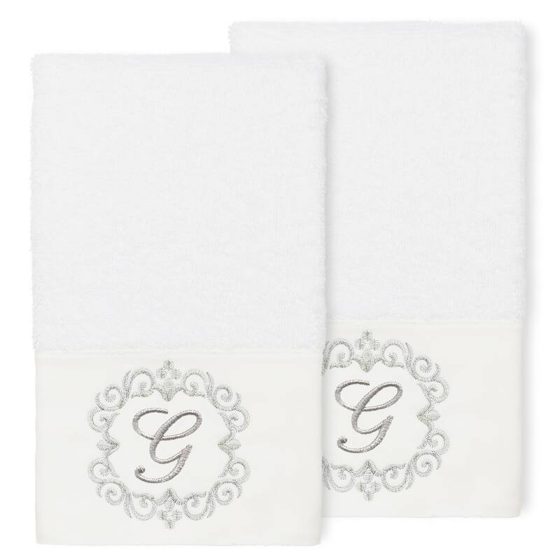 Authentic Hotel and Spa 100% Turkish Cotton Monica 2PC Embellished Hand Towel Set - G - White