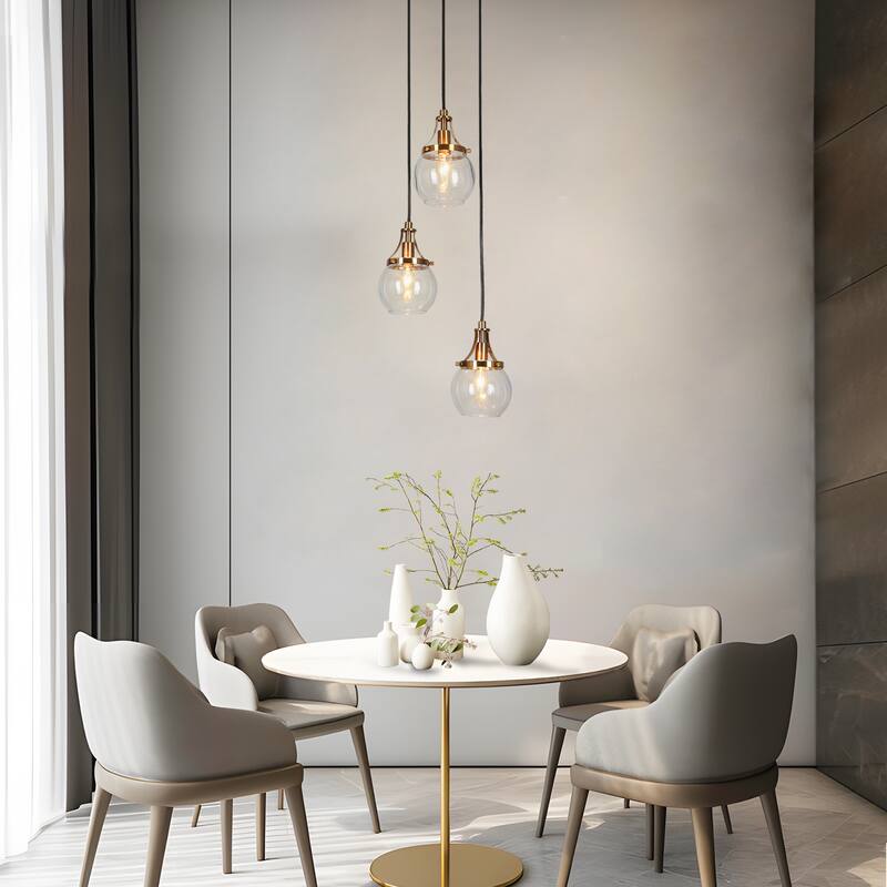 Beta Modern 3-Light Gold Black Orb Glass Cluster Pendant Light for Kitchen Island