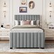 preview thumbnail 14 of 31, Twin Size Platform Bed with Trundle Bed, Velvet Upholstered Bed Frame with Headboard and Footboard No Box Spring Needed