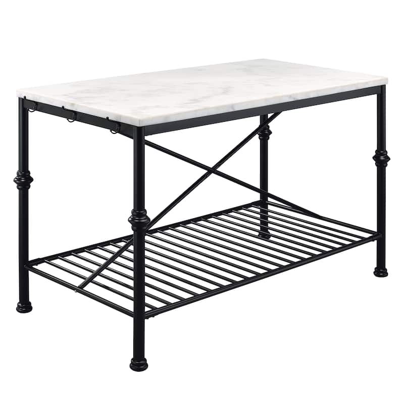 Avya Contemporary White and Gold 58-inch Wide Marble Top Kitchen Island by Furniture of America