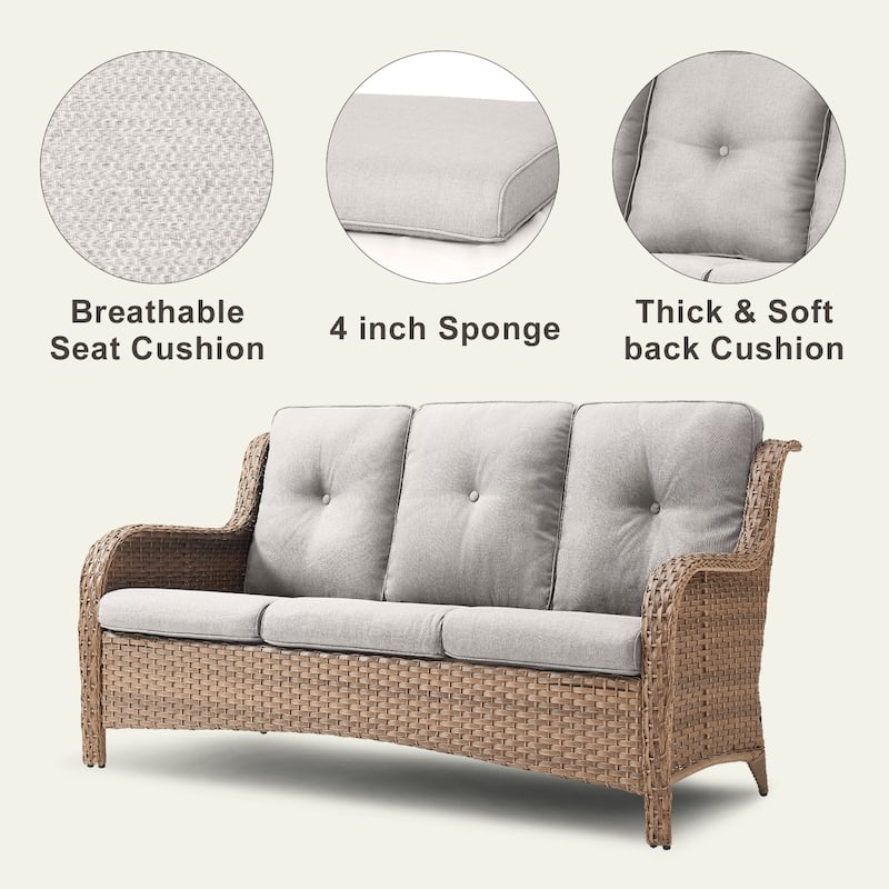 Pocassy 3-Piece Outdoor Wicker Sofa Set with Ottoman