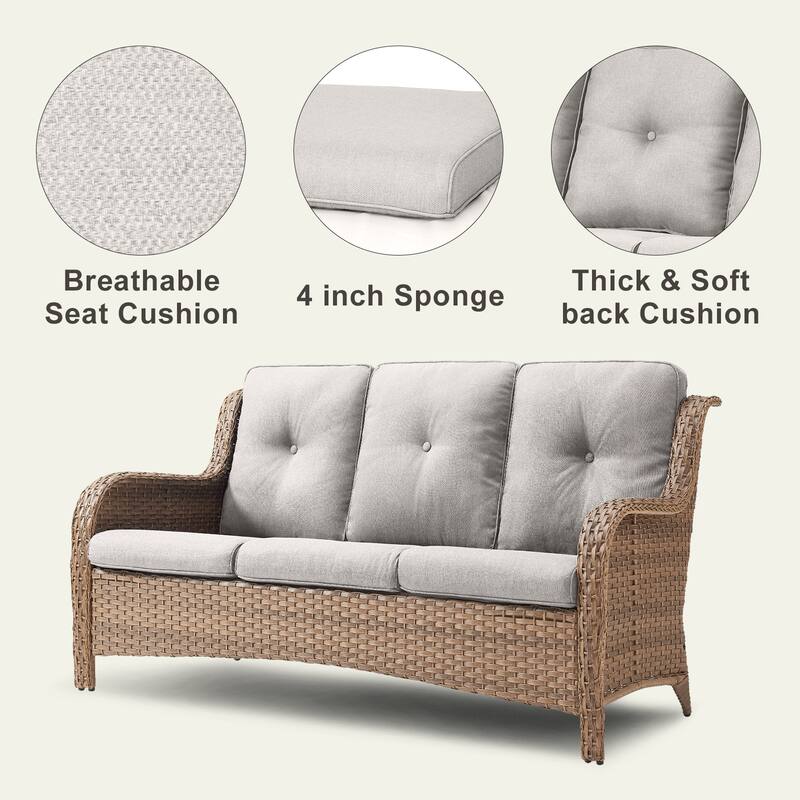 Pocassy 3-Seat Sofa Wicker Sofa PE Rattan