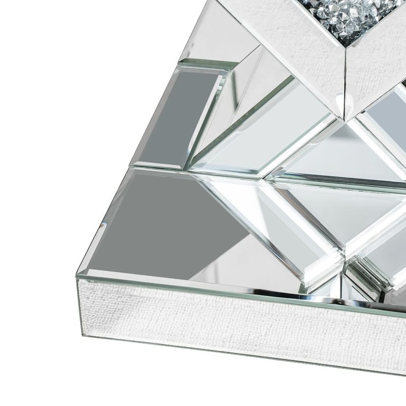 Modern Mirrored Glass Top End Table with Crushed Diamond