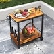 preview thumbnail 5 of 7, Outsunny Acacia Wood Outdoor Bar Cart with Wheels, Rolling 2-Tier Coffee & Drink Cart with 3 Bottle Holders, Outdoor Serving
