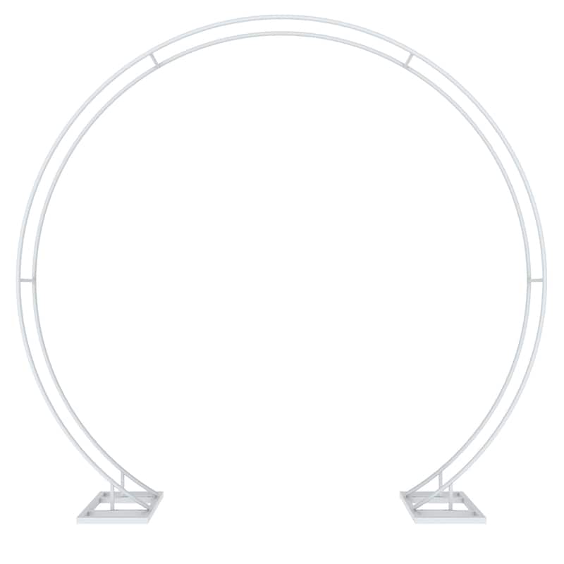 Round Arch Backdrop Stand Large Double Hoop Iron Garden Arbor White 85"H