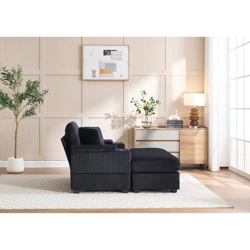 Corduroy Sofa Set with Ottoman, Handrail Storage & Cup Holders