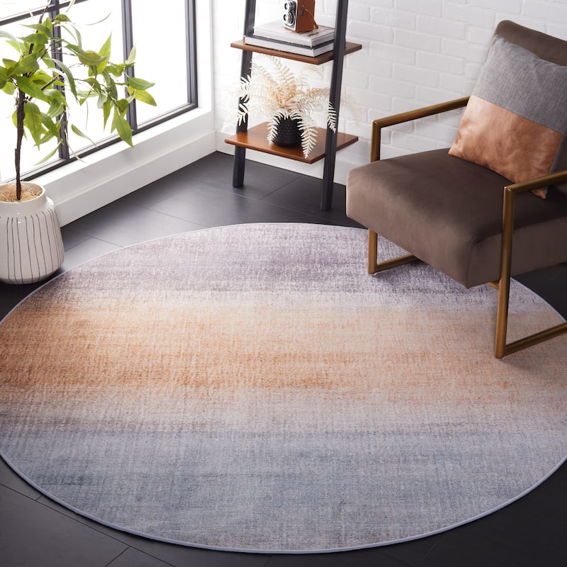 SAFAVIEH Tacoma Machine Washable Slip Resistant Paula Modern Abstract - 8' x 8' Round - Grey/Rust - Round