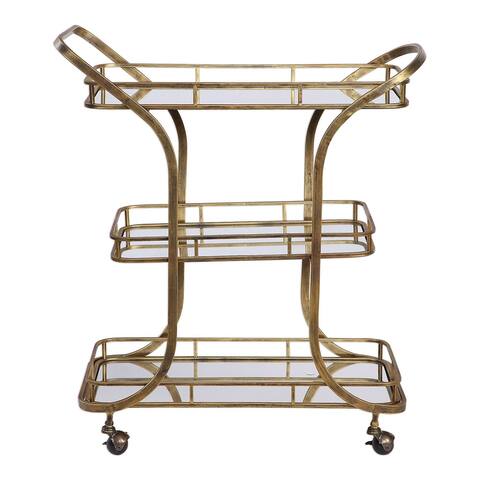 Uttermost Stassi 33" Wide 3 Shelf Iron Serving Cart with Casters - Antique Gold