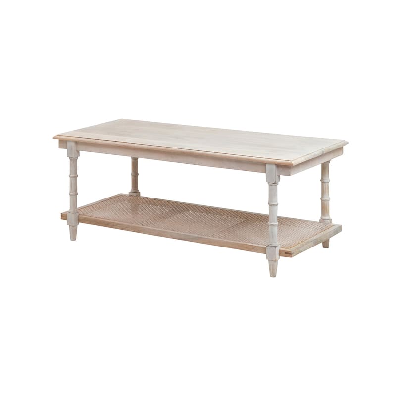 Carolina Living Chesterfield Wood & Cane Coffee Table - Whitewash - Whitewash