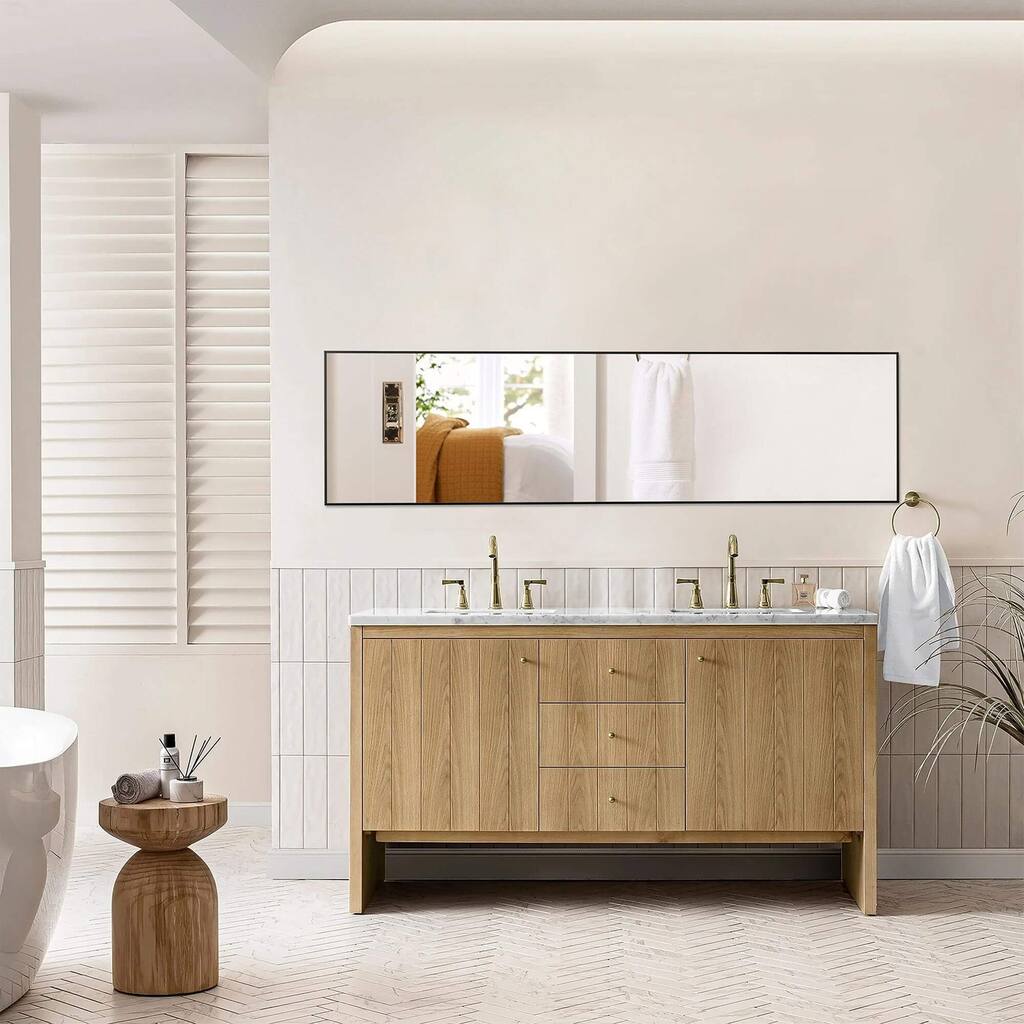 Standing Floor Mirror and Wall Mirror Featuring a Sleek Aluminum Alloy Thin Frame - 16''*59''