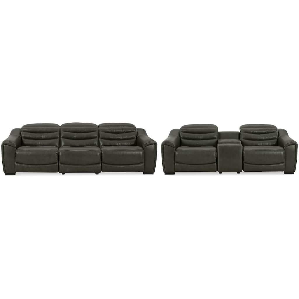 Signature Design by Ashley Center Line Gray Sofa and Loveseat - 111" W x 40" D x 35" H