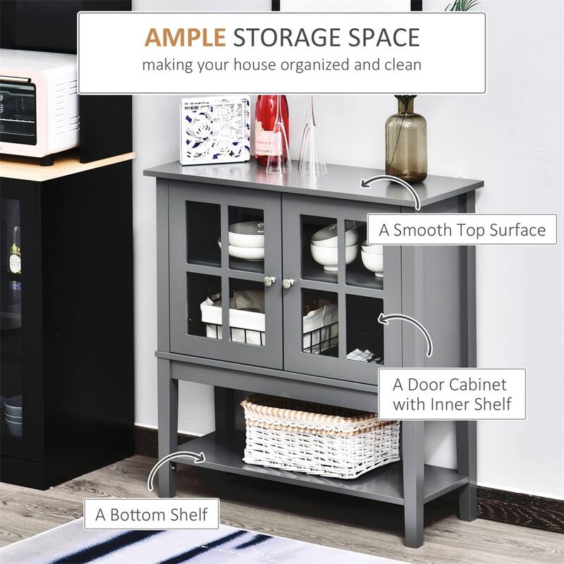Modern Sideboard Buffet Cabinet with 2 Glass Doors, Adjustable Shelf