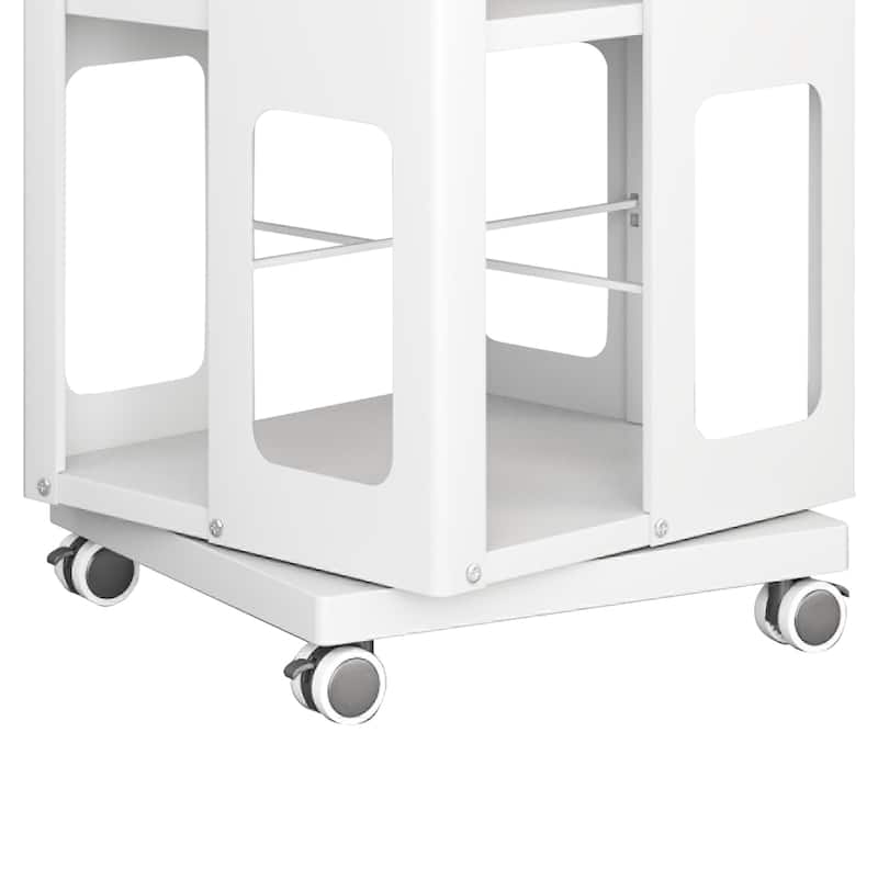 Modern 4-Tier Rotating Bookcase – 360° Swivel Wheels For Easy Mobility, Extra-Large All-Steel Construction .