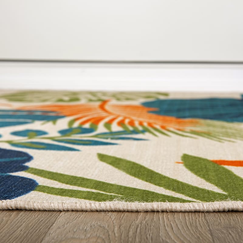 Tropical Floral Leaves Indoor/Outdoor Area Rug