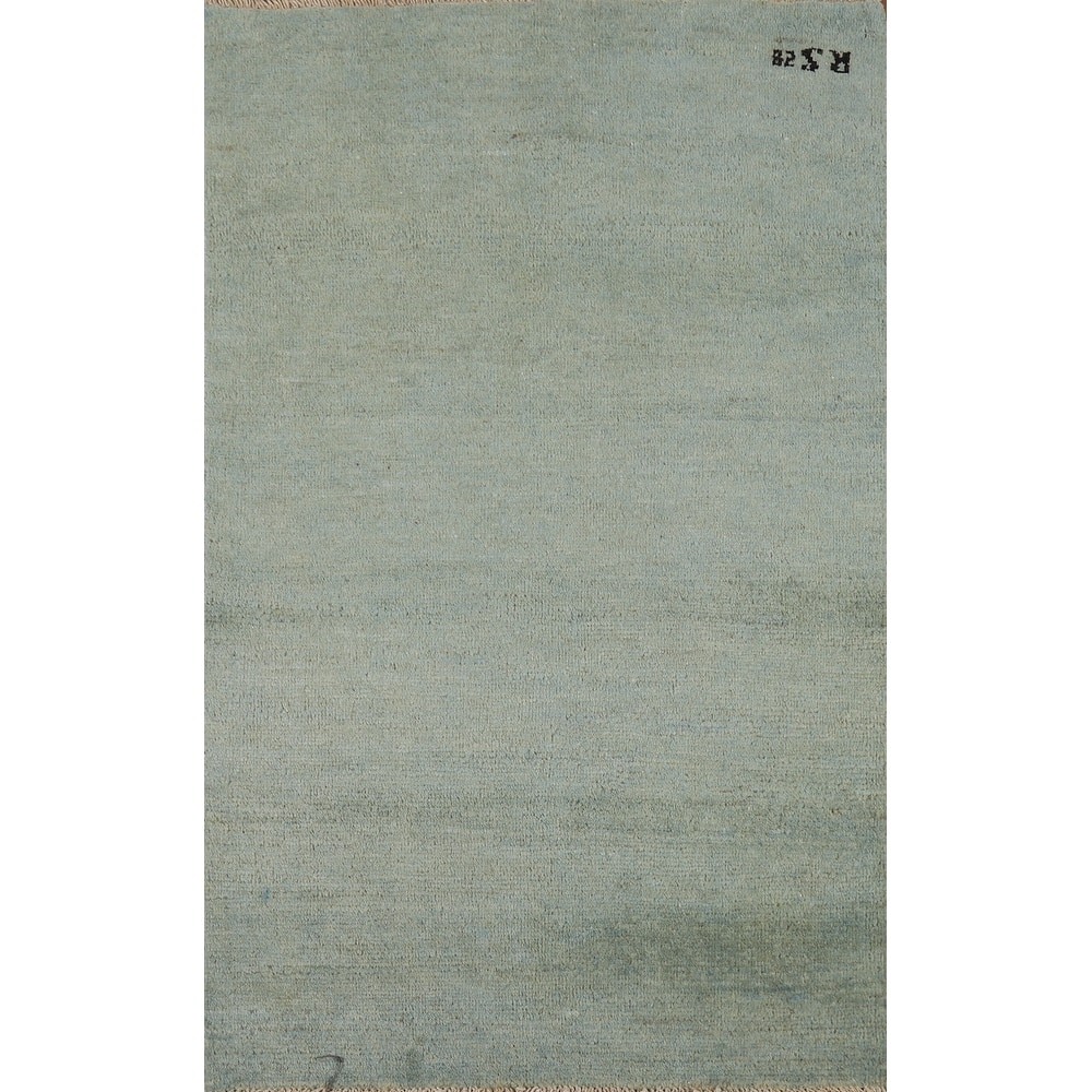 Green Gabbeh Modern Rug Hand-Knotted Wool Carpet - 2'6" x 4'0"