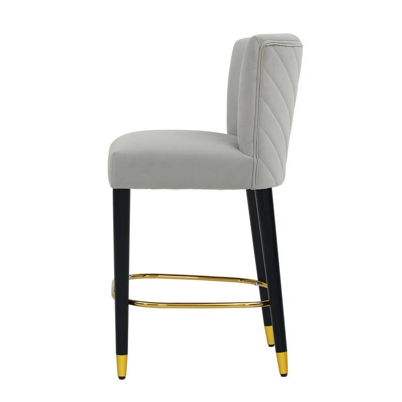 Roomfitters 27'' Upholstered Counter Stools, Set of 2 Modern Bar Chairs with Gold Circular Footrest and Light Fabric