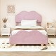 preview thumbnail 2 of 7, Twin Kids Upholstered Platform Bed Velvet Bed Frame w/Cloud Shaped Headboard & Footboard, Wooden Slats Support,Light Pink