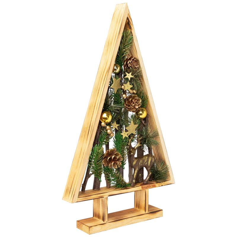 Reindeer and Pinecones Artificial Wooden Tree Christmas Decoration - 20.5"