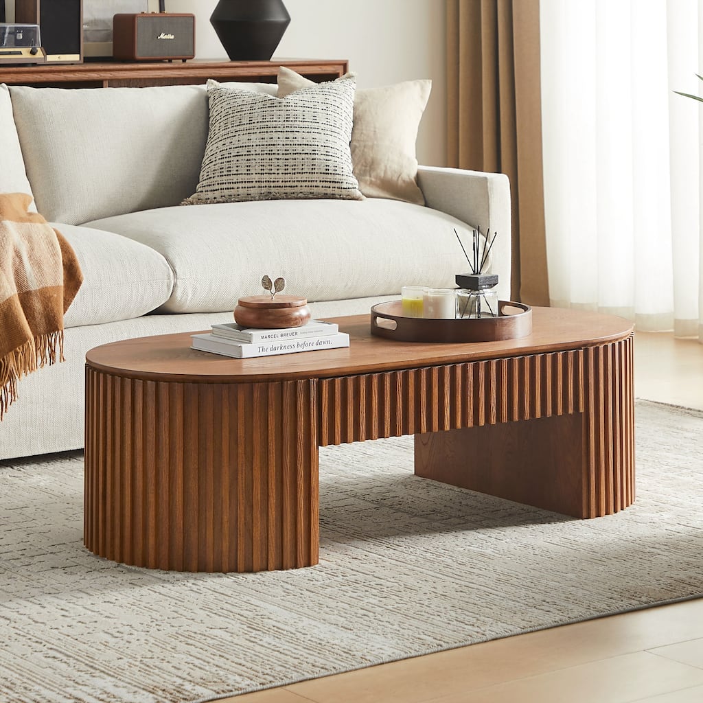 51.18'' Oval Wood Coffee Table With Drawer