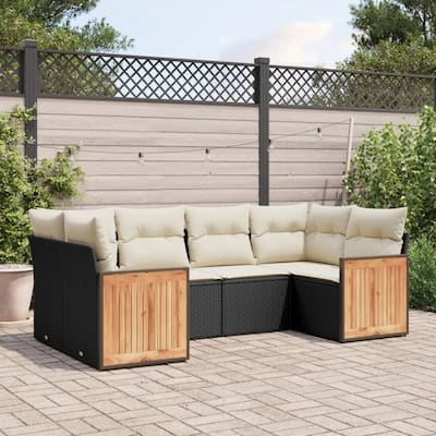 vidaXL Patio Sofa Set with Cushions Outdoor Furniture 6 Piece Poly Rattan - 24.4 x 24.4 x 27.2