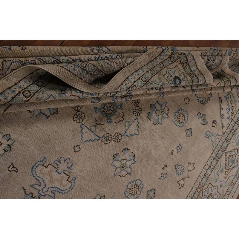 Vegetable Dye Oushak Turkish Rug Floral Hand-Knotted Wool Carpet - 7'8"x 9'10"