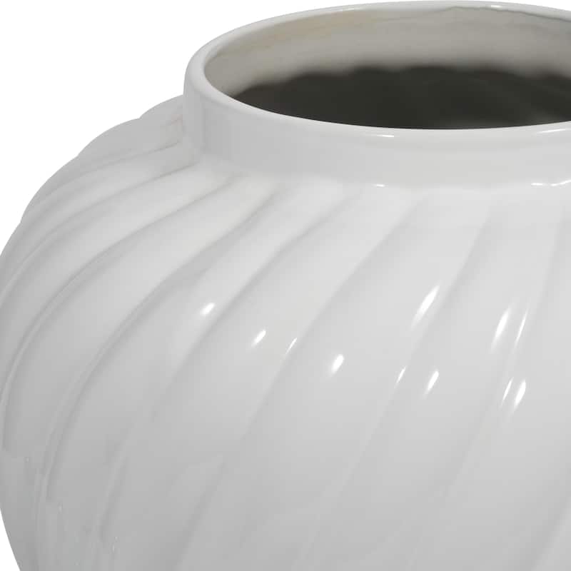 Sagebrook Home Ceramic 20" Swirl Temple Jar, White/Gold, Cylinder, 20"H, Swirl - 11" x 11" x 20"