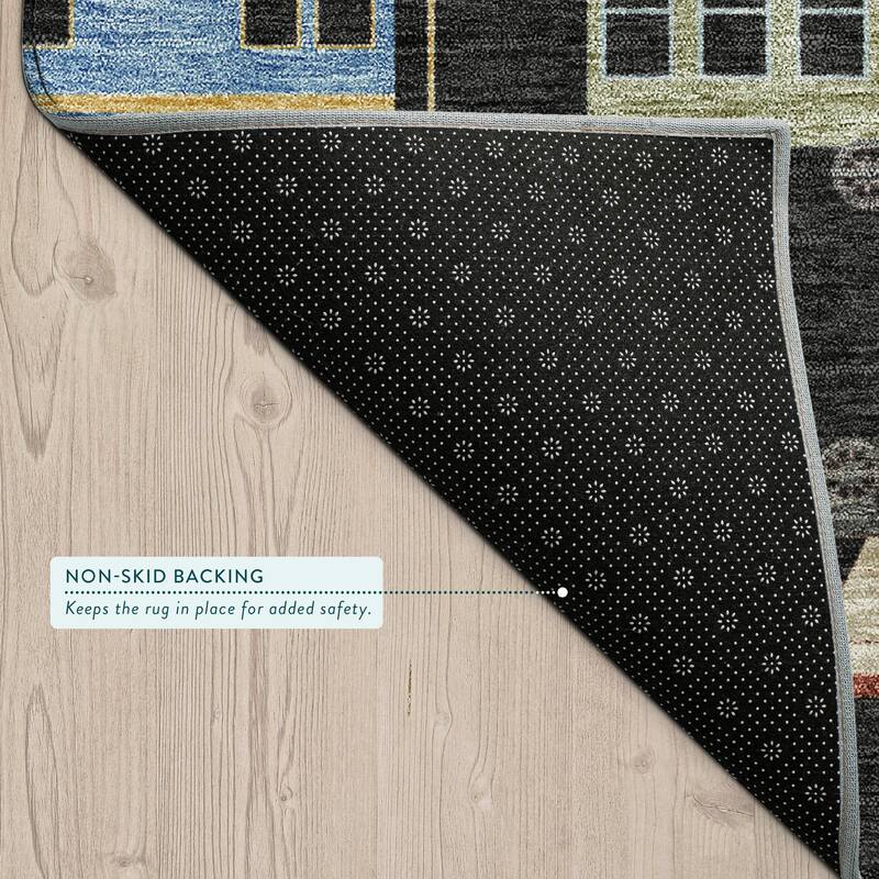 Machine Washable Indoor/ Outdoor Modern Train Chantille Rug