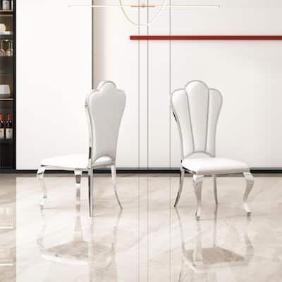 Set of 2 Modern Leatherette Armless Dining Chairs with Stripe