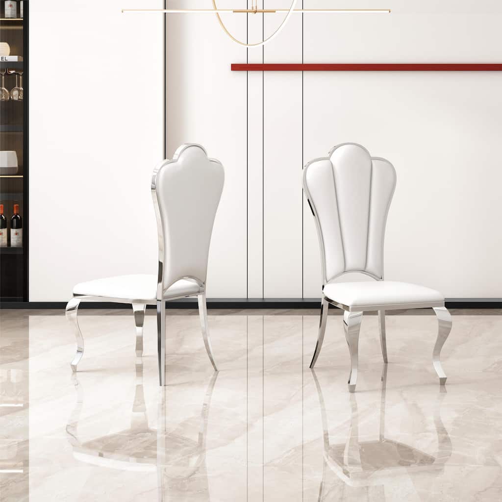 Set of 2 Modern Leatherette Armless Dining Chairs with Stripe