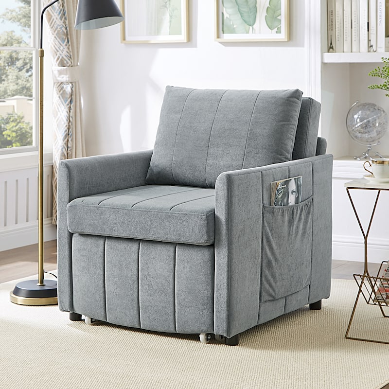 Roomfitters Convertible Sleeper Sofa with Pull-Out Bed 5-Position Adjustable Backrest Side Pockets & Storage Basket