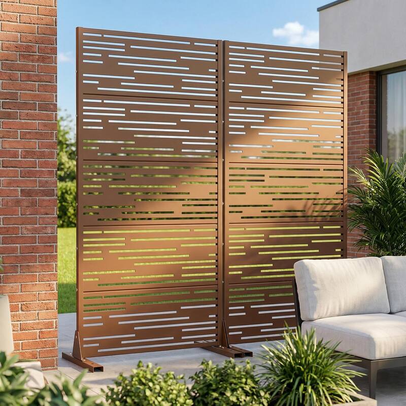 Outdoor Privacy Screen with Stand for Patio Garden Metal Fence Set of 2