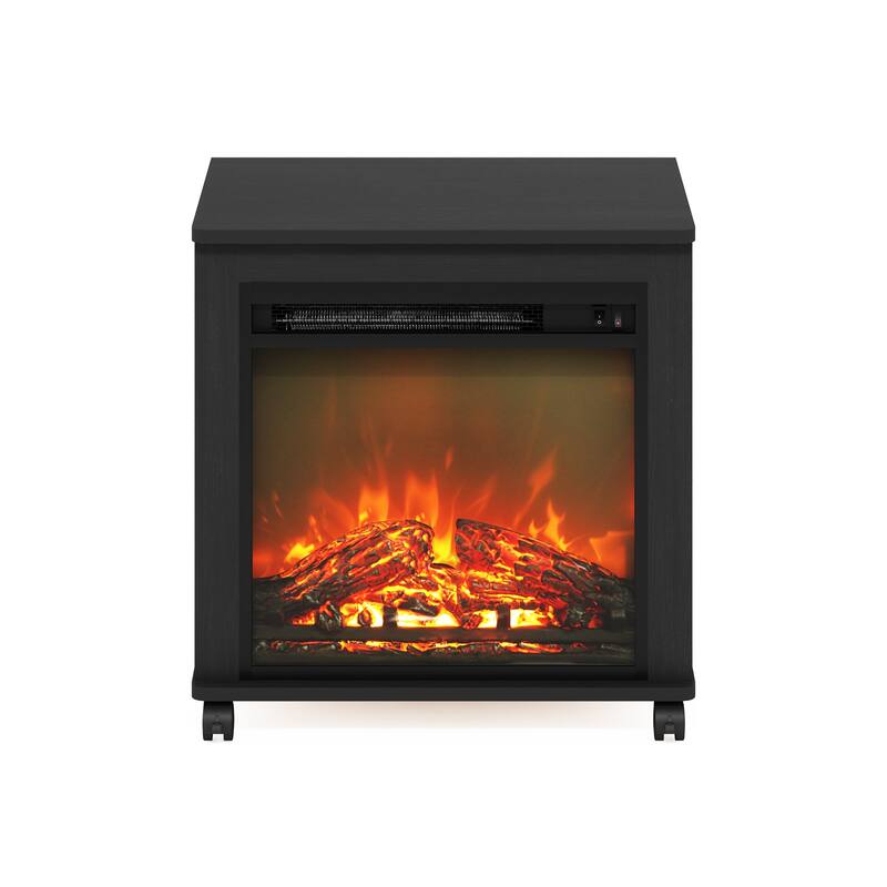 Furinno Jensen Electric Fireplace End Table with Wheels, Americano