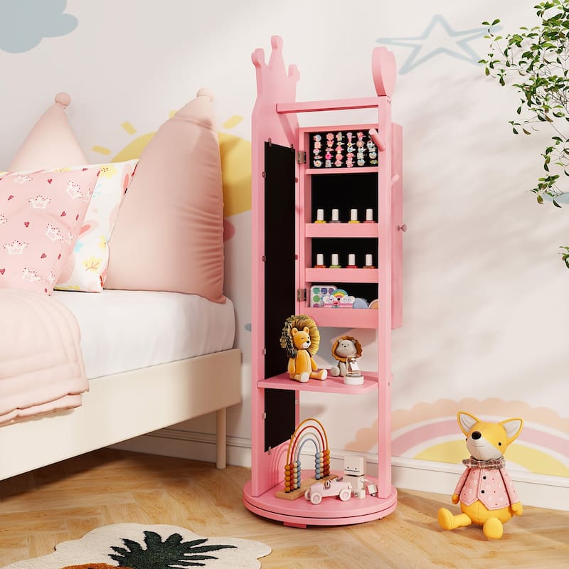 Gymax Kids Jewelry Cabinet Standing Children Jewelry Organizer w/