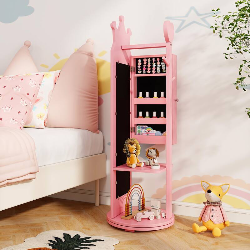 Gymax Kids Vanity Set Princess Makeup Dressing Table &Chair Set w/