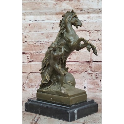 Mythological Woman With Rearing Imitative Horse Bronze Sculpture - Clical Equestrian Art