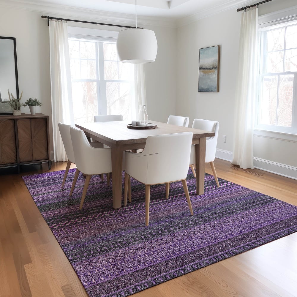 Machine Washable Indoor/ Outdoor Moroccan Stripes Chantille Rug