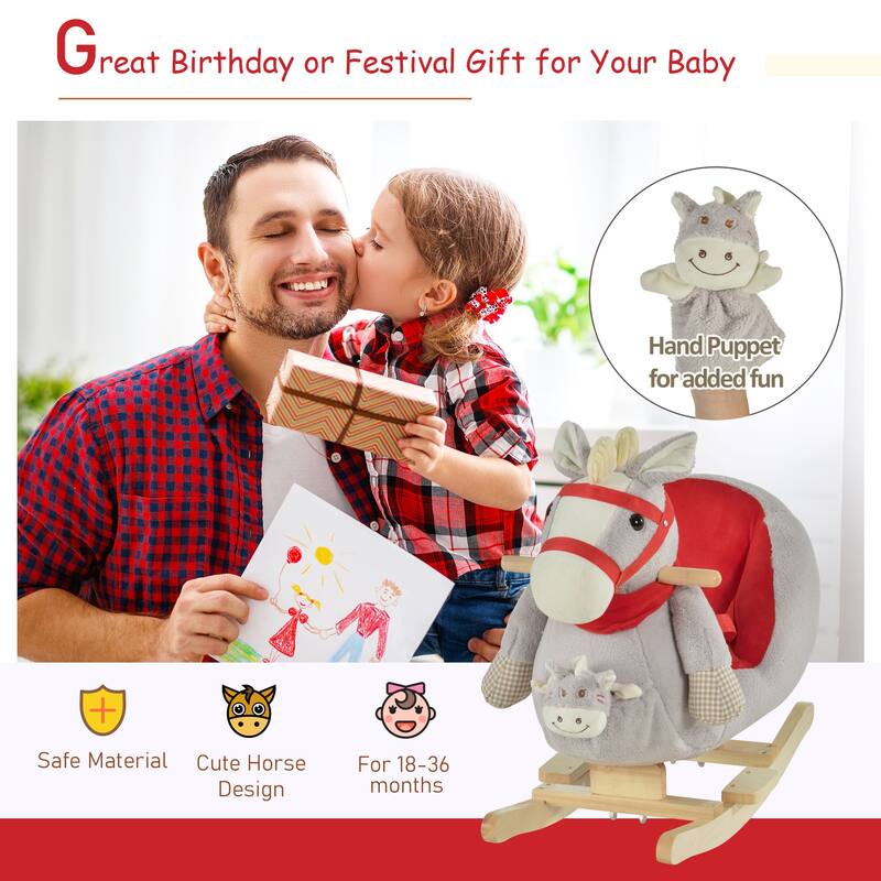 Plush Rocking Horse for Kids with Soothing Lullaby, Soft Fabric, and Safe Wooden Base for Toddler Fun