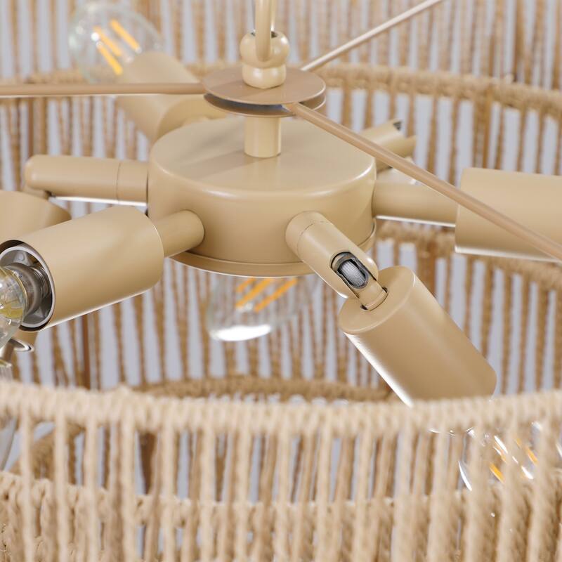 20" 4-Layer Woven Rattan Chandelier Boho Pendant Light(No Bulbs)