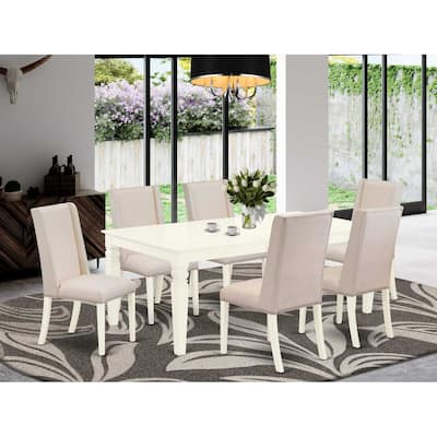 HomeStock 7-Piece Buttermilk & Cherry Finish Solid Wood Top Dining Table with 6 Parson-Chairs with Butterfly Leaf Lattice Back
