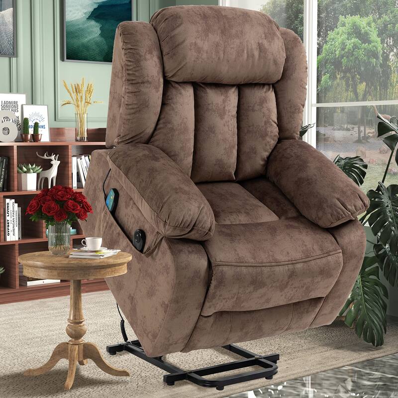 Lift Recliner Chair for Elderly with Massage & Heat with Side Pockets - Brown