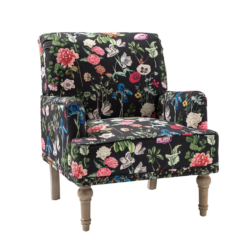 Geltrude Traditonal Floral Fabric Design Upholstered Accent Armchair with Turned Legs by HULALA HOME