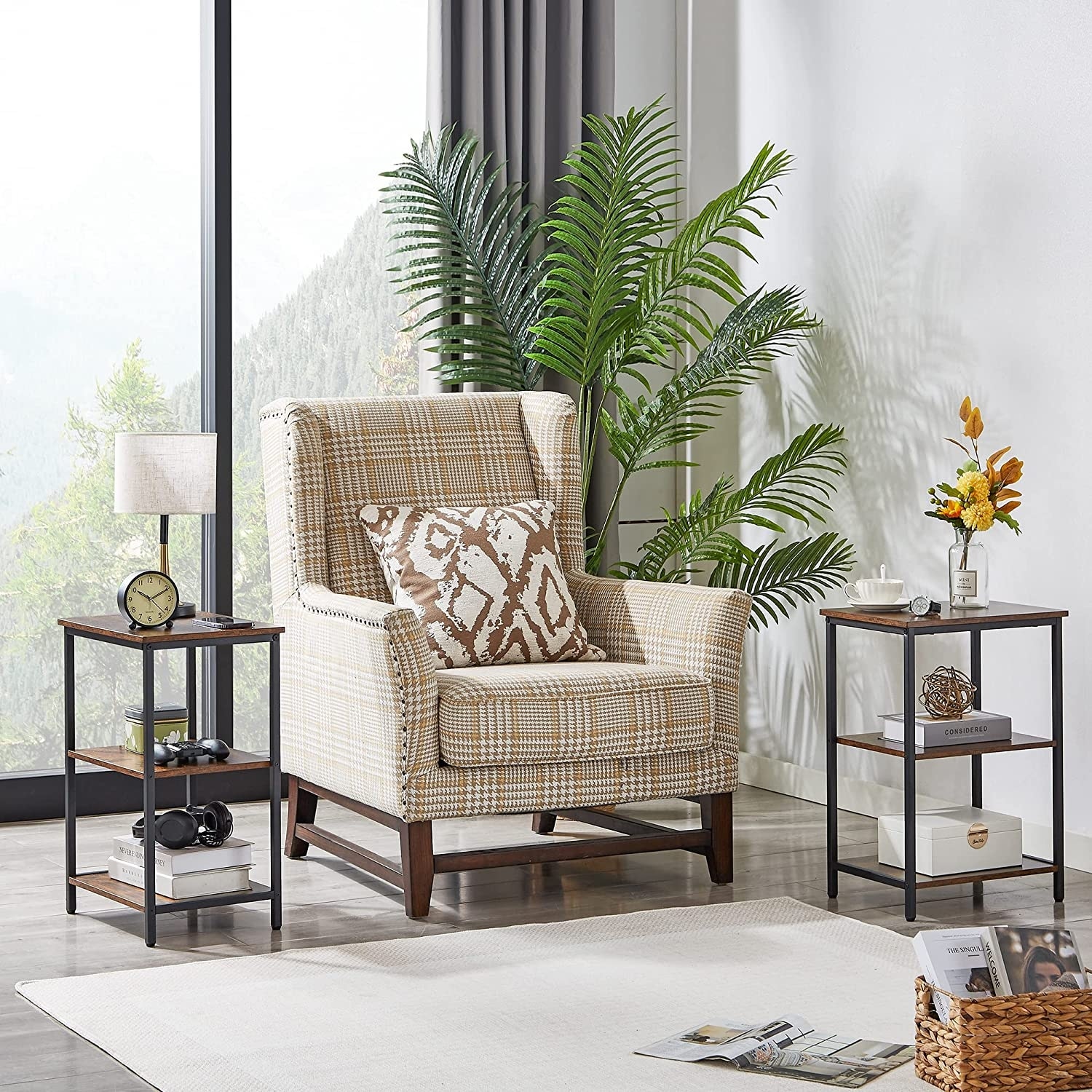 Javlergo Set of 2 End Side Table with 3-Tier Storage Shelf - On